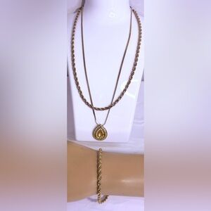 Napier Gold-Tone herringbone & rope chain Necklace and  bracelet set